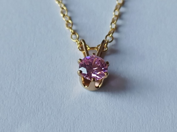 gold plated silver chain with 5 mm pink zirconia pendant-anchor chain 45 cm-
